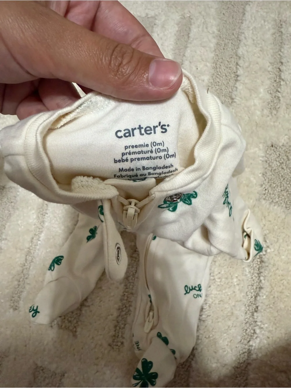 Carter's Cream Footed One-Piece with Green Clover Print